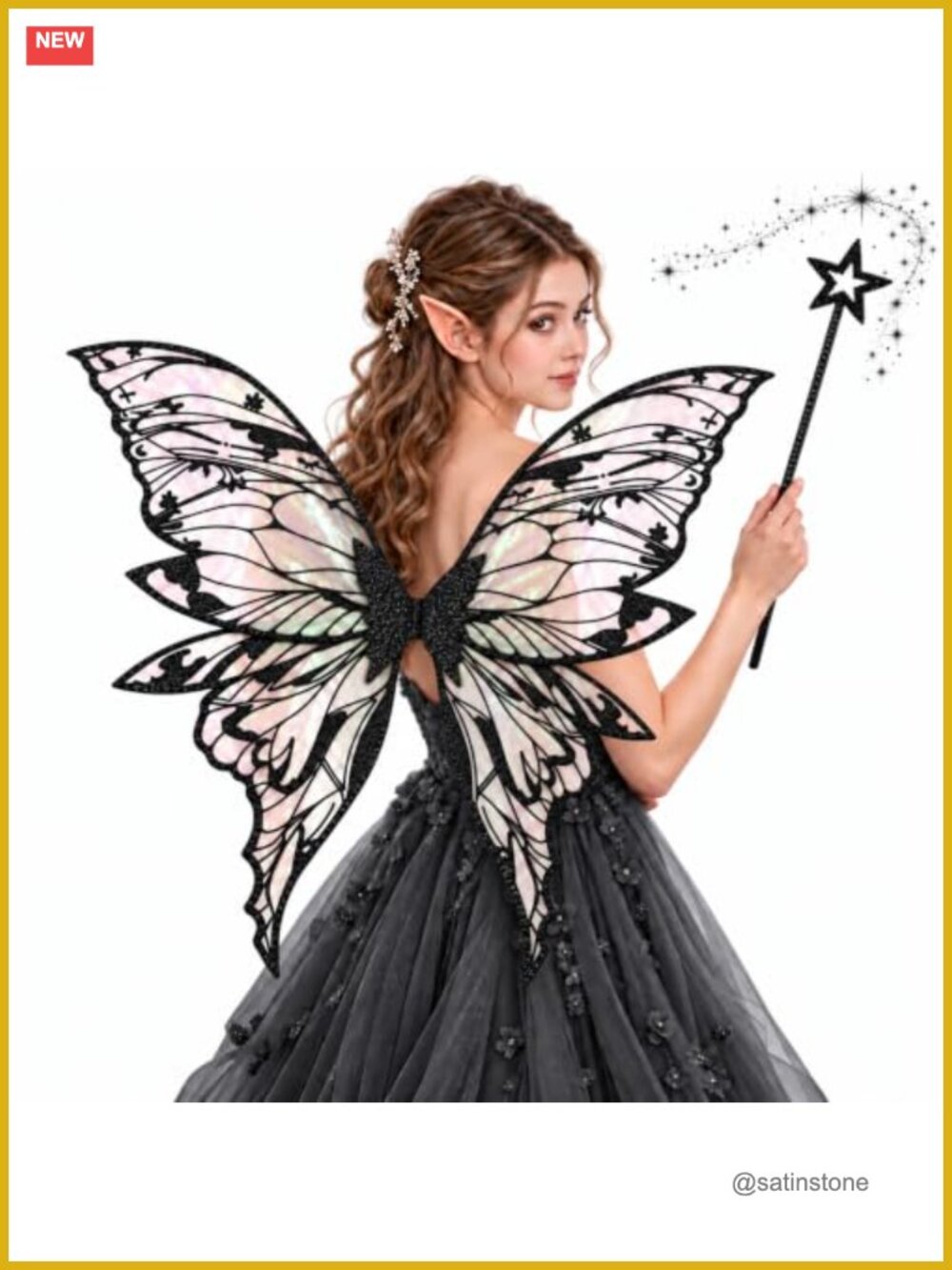 Fairy Wings Organza Butterfly Costume Set Elf Ears Wand Cosplay Party